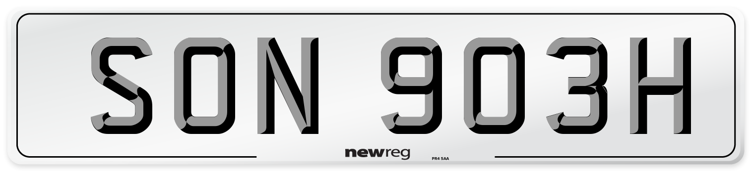SON 903H Number Plate from New Reg